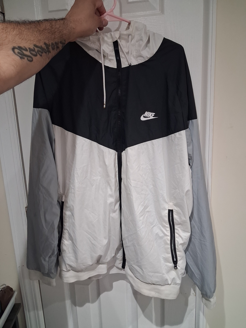 Nike Men’s Tri-Tone Windbreaker Jacket - Black, White & Light Gray